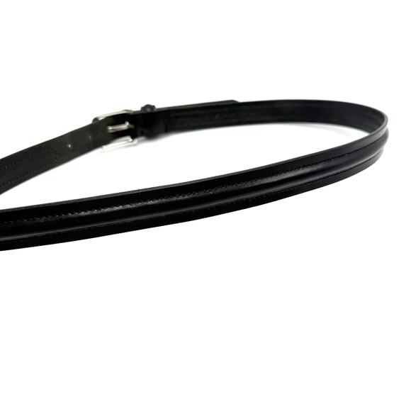 Eddie Bauer Black Italian Leather Belt 32 Silver Brass Buckle Center Ridge Italy - Picture 6 of 9